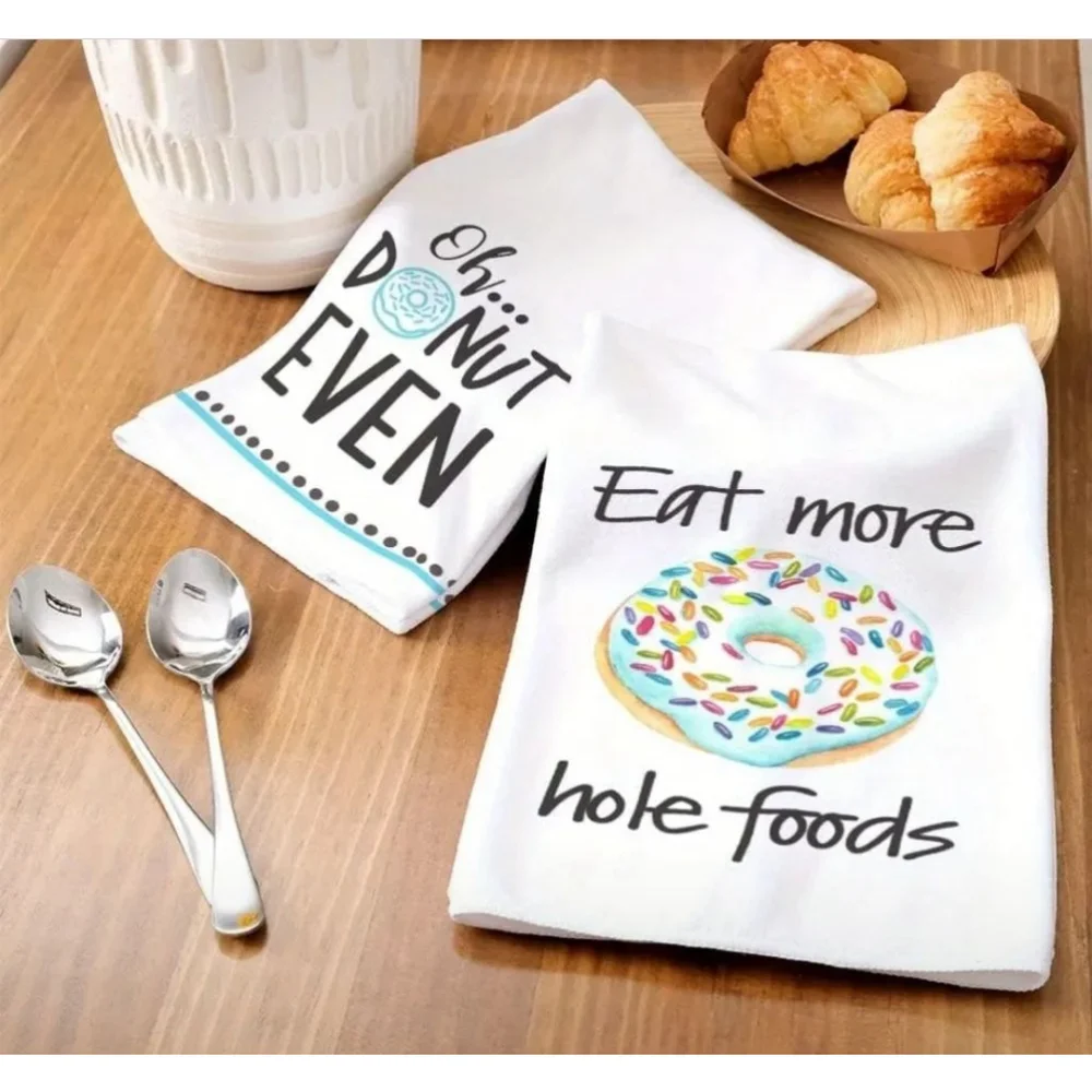 Donut Kitchen Towel Set, White, Blue